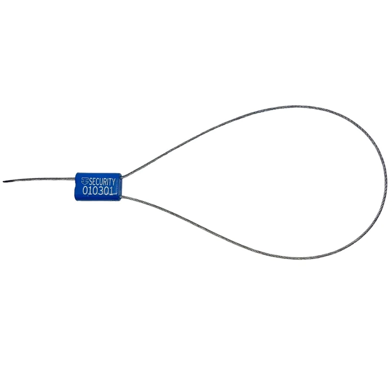 Kabelplombe in blau. 1 mm dünnes Stahlseil. 320 mm Gesamtlänge. Individualisierbar. Viele Farben verfügbar.